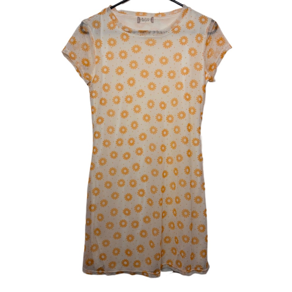 Altar'd State Floral Mesh Mini Dress Women's Size M Yellow Flowers Never‎ Worn